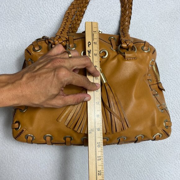VINTAGE Michael Kors ASTOR BRAID Handbag Camel Leather Grommet Satchel Y2K - Picture 4 of 15